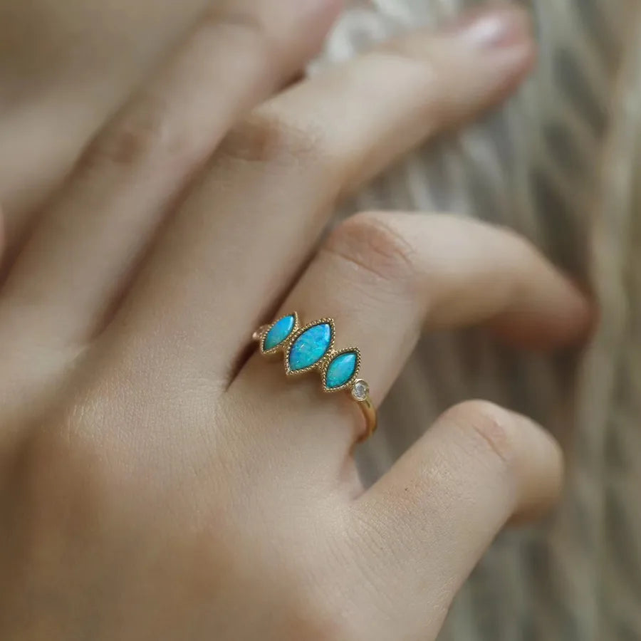 Sterling Silver Opal Geometric Ring Bz0389-Golden