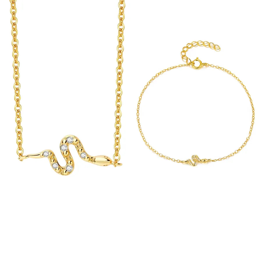 Sterling Silver Snake Jewelry Set with Zircon Gold Suit