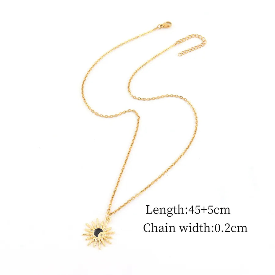 Gold Sun Pendant Necklace – Stainless Steel & Copper Gold Black