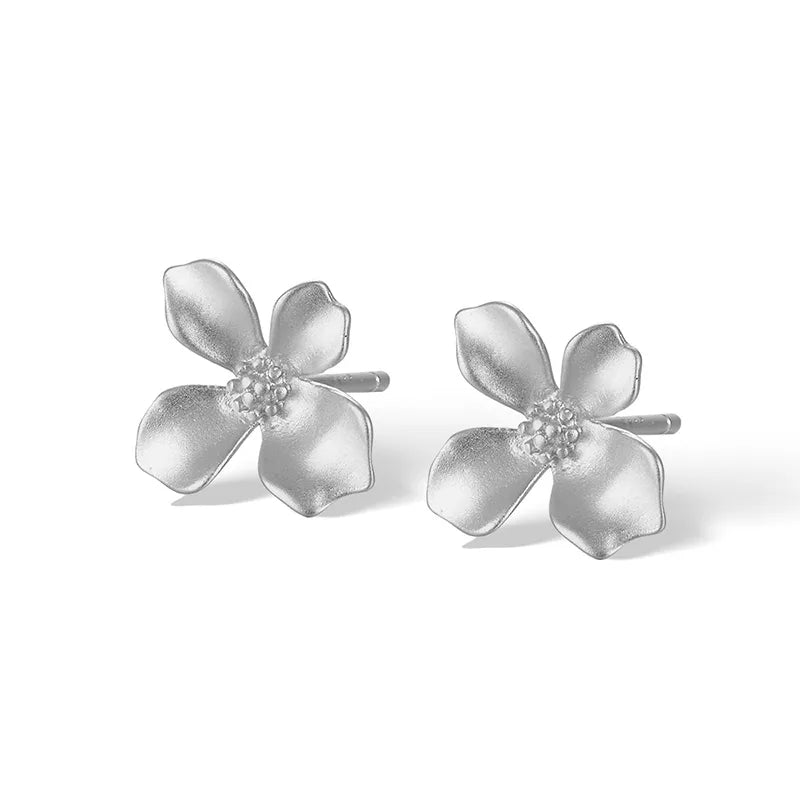 925 Sterling Silver Petal Stud Earrings Platinum 1.7*0.9cm