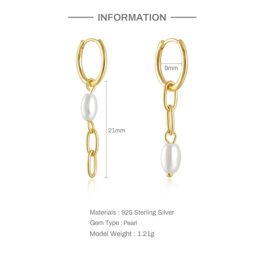 925 Sterling Silver Geometric Pearl Drop Earrings