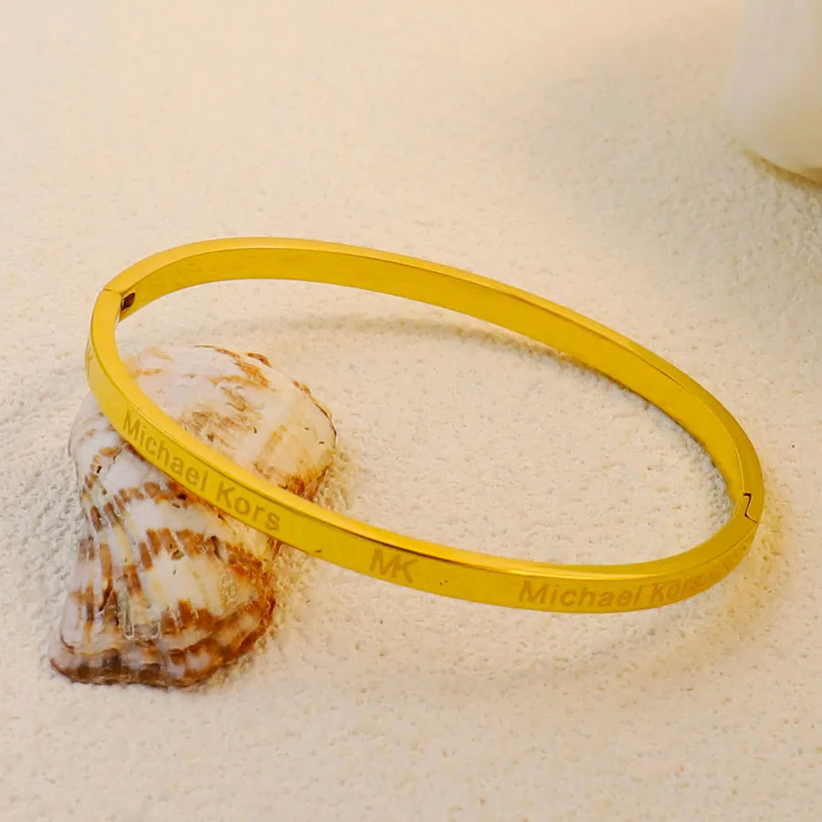 18K Gold Plated Zircon Hollow Stainless Steel Bracelet Average Size Gold Style 50