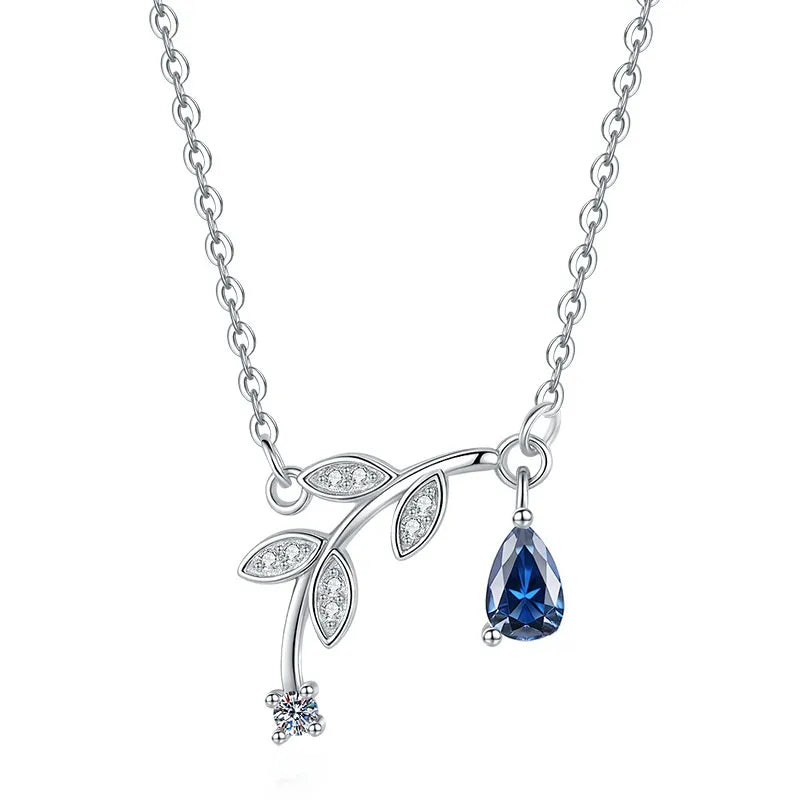 925 Silver Leaf Pendant Necklace with Zircon