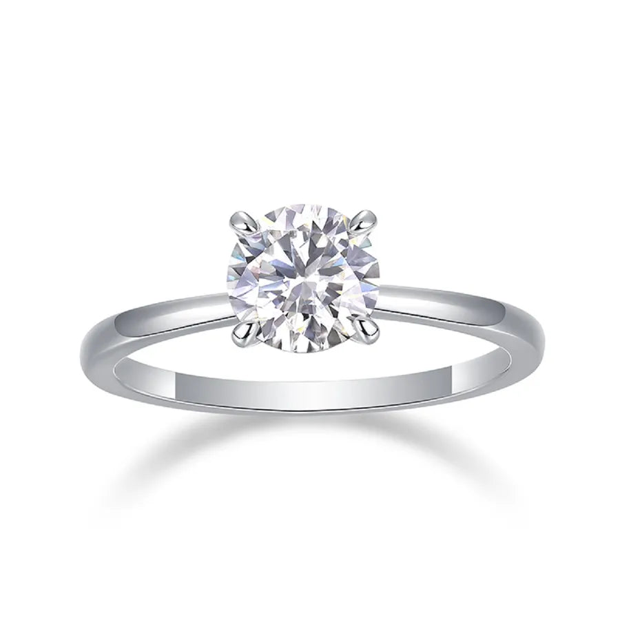 Classic Moissanite Four-Claw Sterling Silver Ring