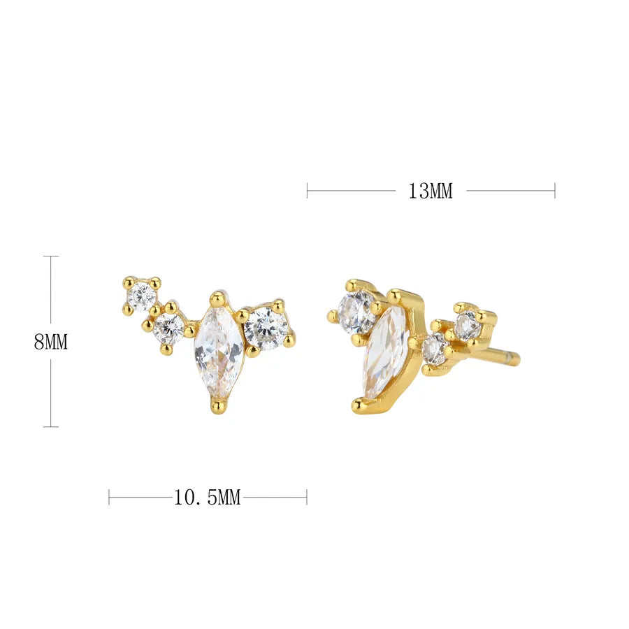 925 Sterling Silver Zircon Geometric Stud Earrings 925 Silver Plating Gold 925 Silver