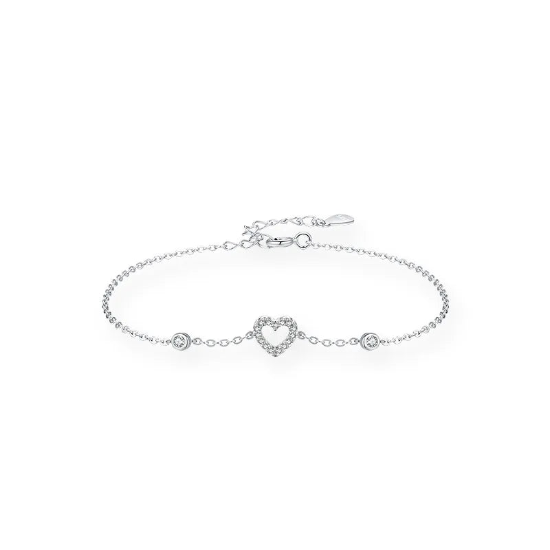 Sterling Silver Heart Bracelet with Zircon Accents