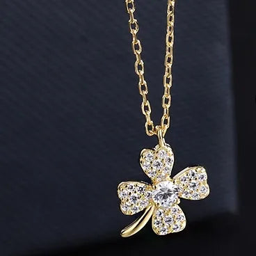 925 Silver Four Leaf Clover Necklace with Zircon 18K Gold