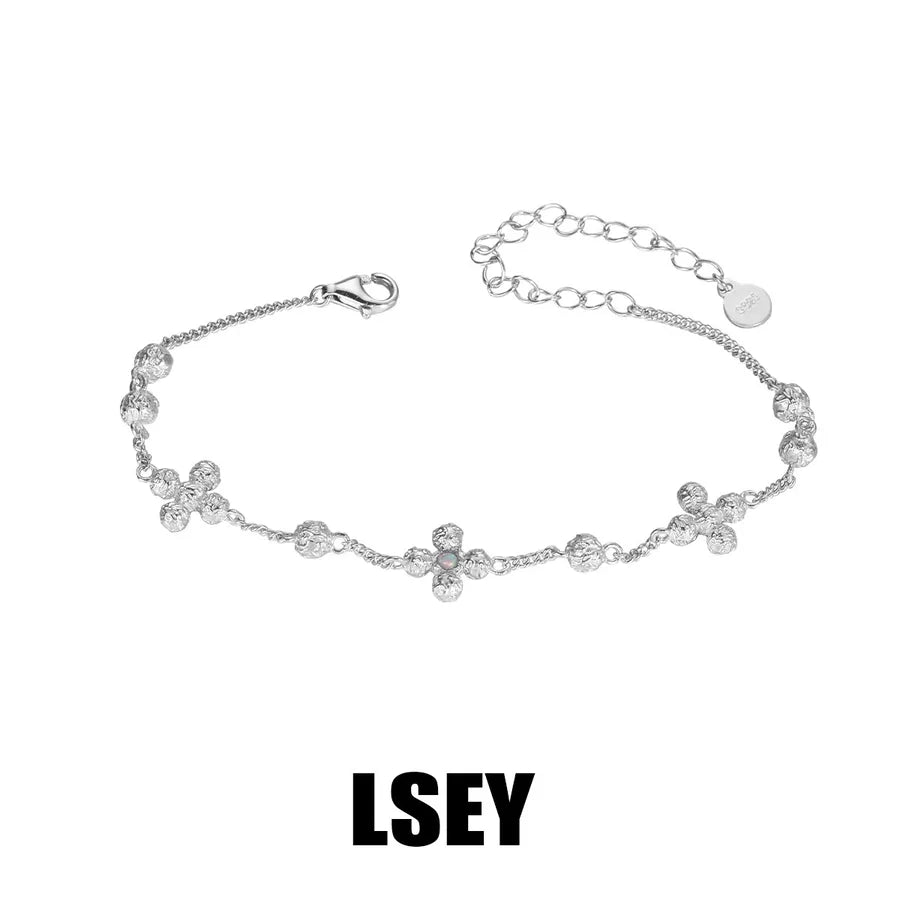 Sterling Silver Textured Cross Bead Bracelet