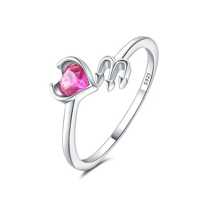 925 Sterling Silver Heart Open Ring Osr5145-Colorful Little Devil Open Ring