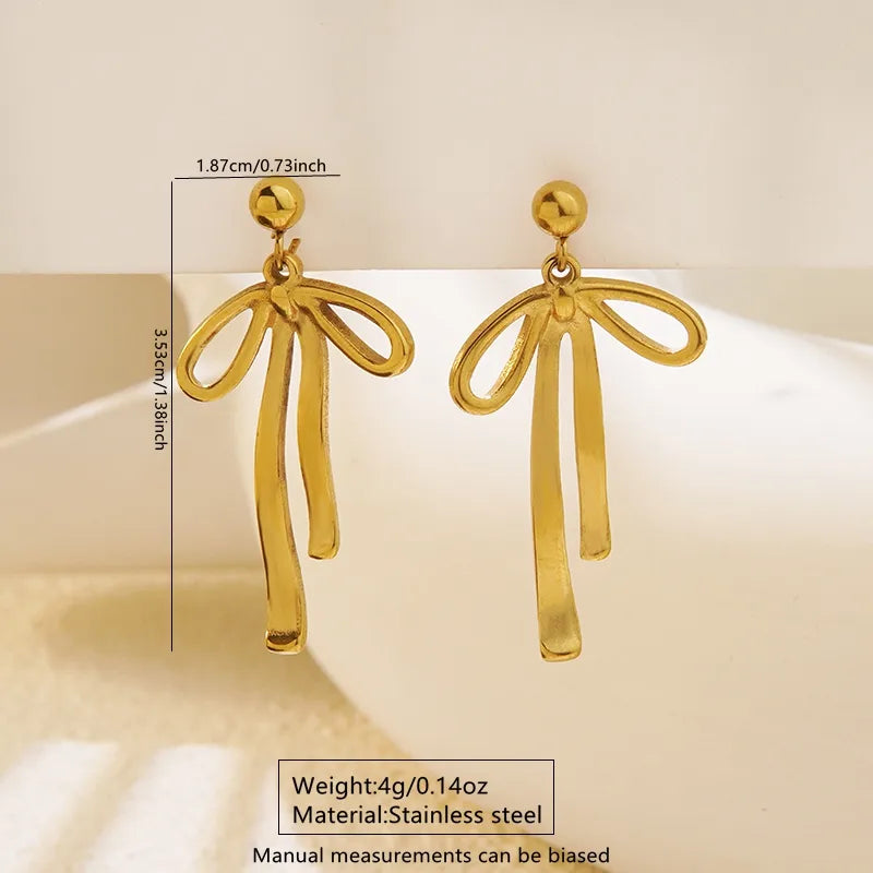 Gold Bow Knot Necklace & Earrings Set One Size Multicolor-Golden Yellow Earrings