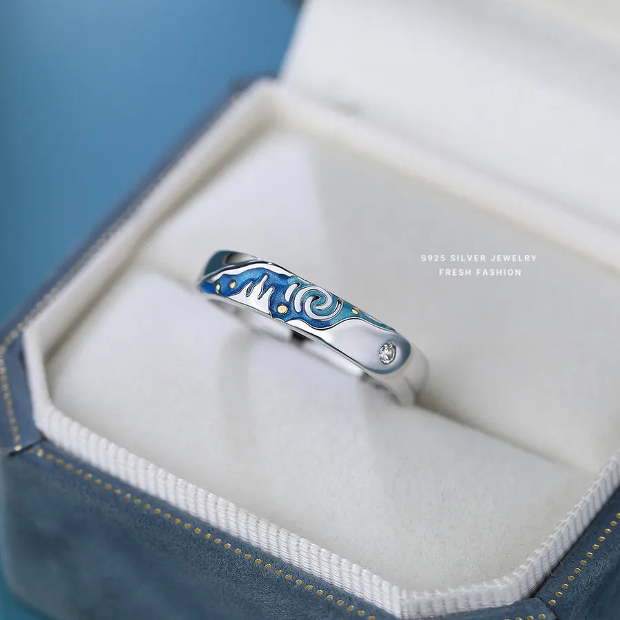 Van Gogh Adjustable Sterling Silver Zircon Ring Yk0098_White Gold Color Man's Ring 925 Silver