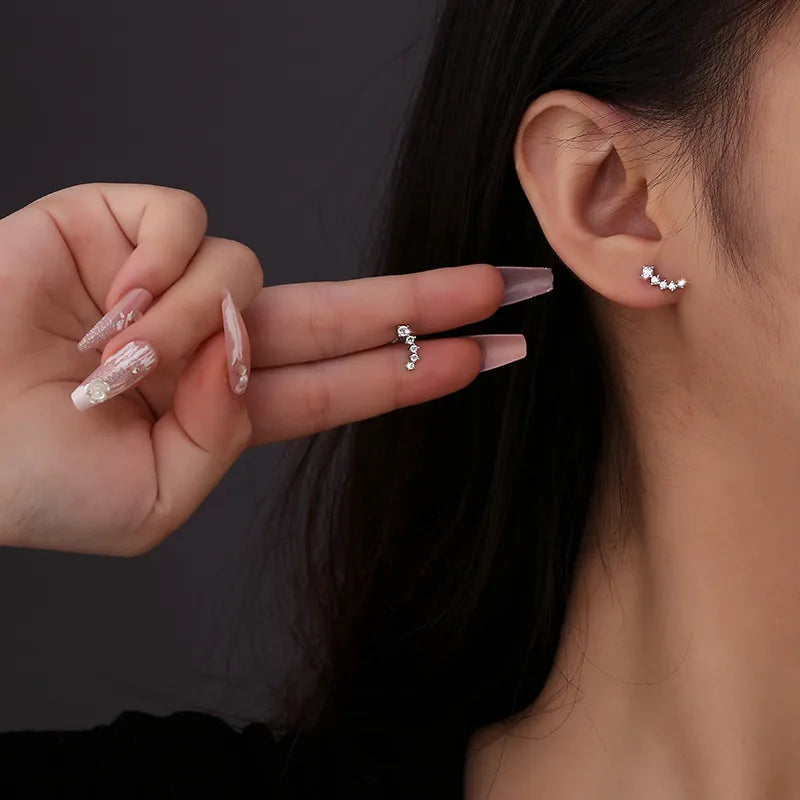 925 Sterling Silver Simple Stud Earrings One Size Platinum 1 Pair