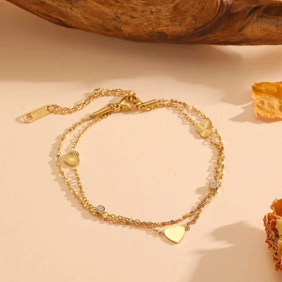 Gold Heart Double Layer Bracelet for Women