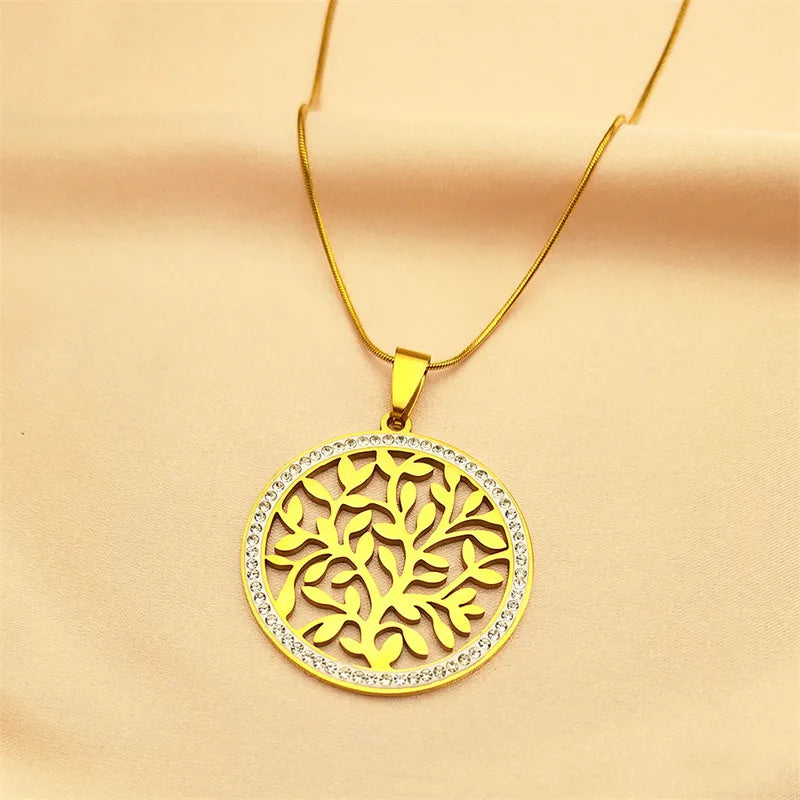 Viking Tree of Life Titanium Steel Necklace Gold