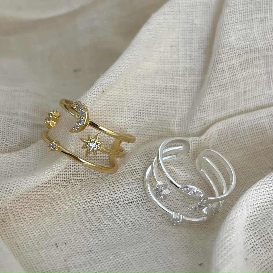 Sterling Silver Star & Moon Open Ring