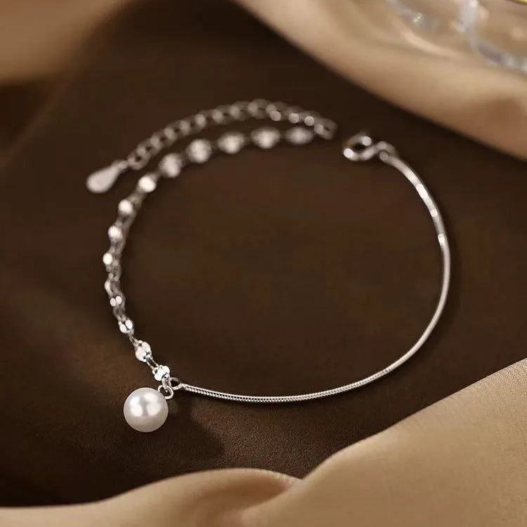 Silver Pearl Necklace & Bracelet Set for Women 519SL- Silver -S990 Pure Silver