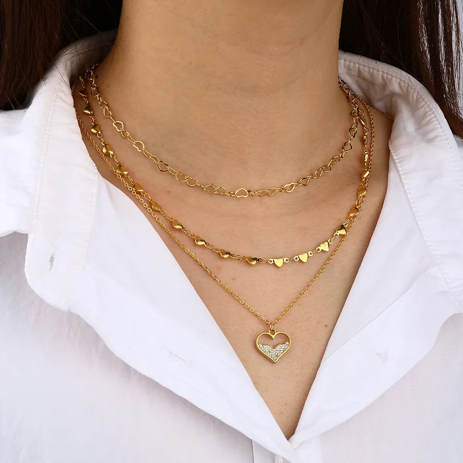 Gold Heart Multi-Layer Chain Necklace