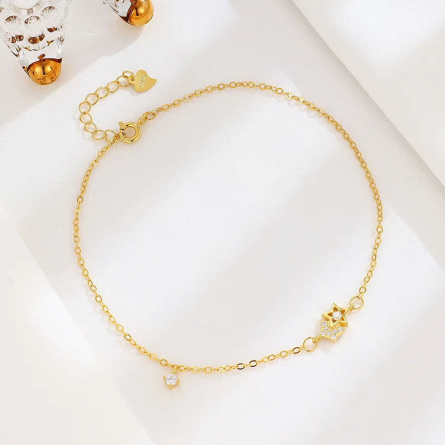 Sterling Silver Star Anklet for Women Gold 925 Silver