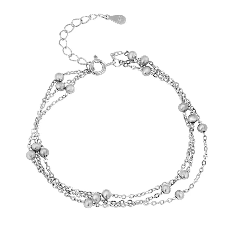 Sterling Silver Triple-Layer Beaded Bracelet