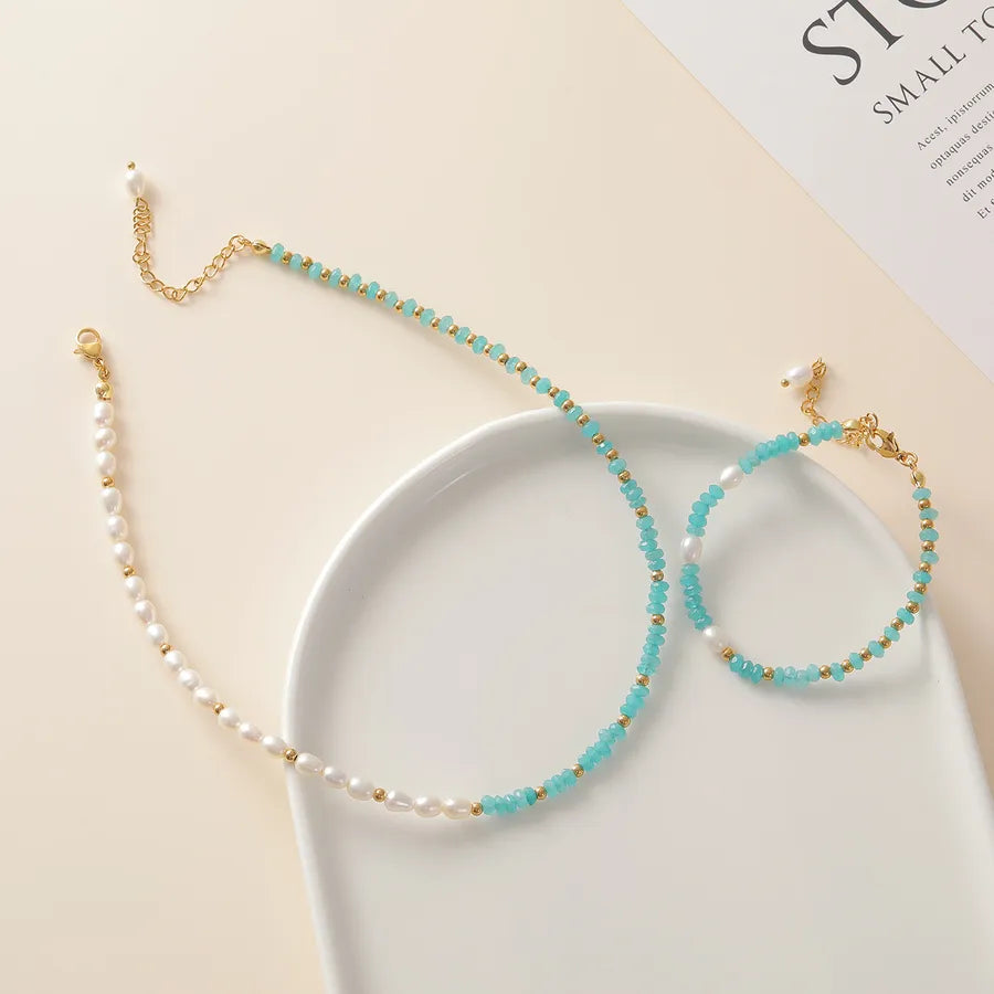 Turquoise Pearl Necklace & Bracelet Set – Geometric KKWX1456-KKWS636