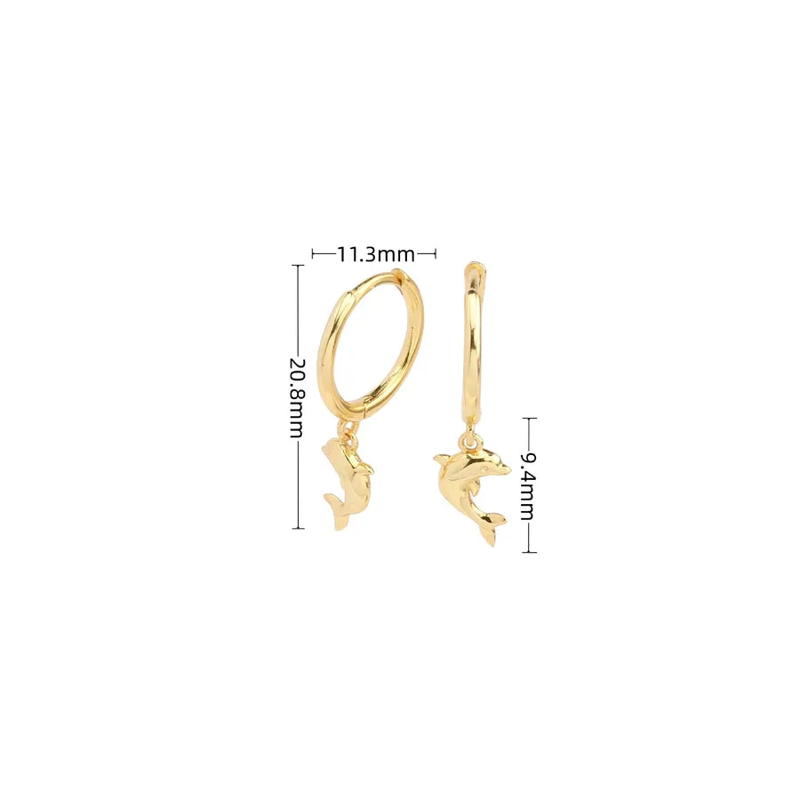 925 Sterling Silver Dolphin Drop Earrings Plating Gold 925 Silver