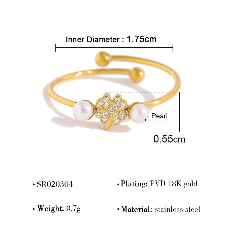 18K Gold Pearl & Diamond Titanium Steel Ring SR020304