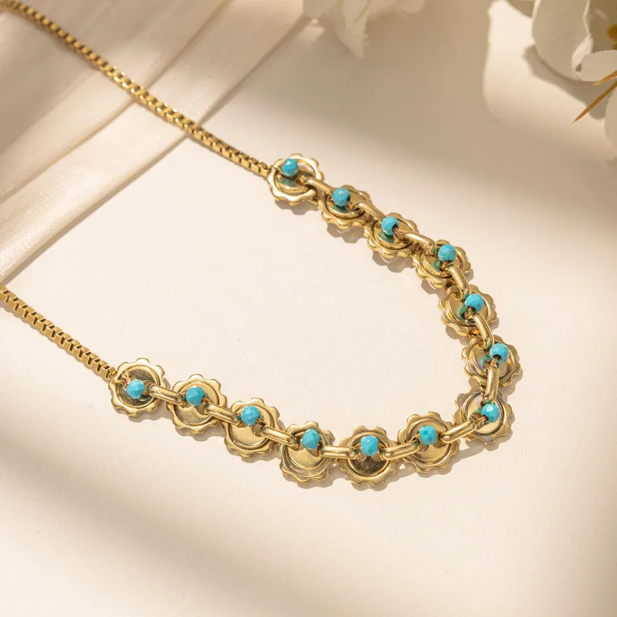 18K Gold PVD Coated Stainless Steel Necklace Average Size Multicolor X-09-72