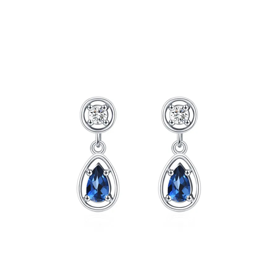 S925 Silver Blue Sapphire Pendant & Earring Set Earrings ED3504 925 Silver
