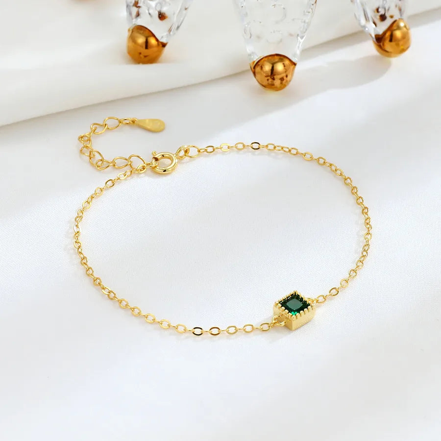 Sterling Silver Green Gemstone Square Bracelet Gold 925 Silver