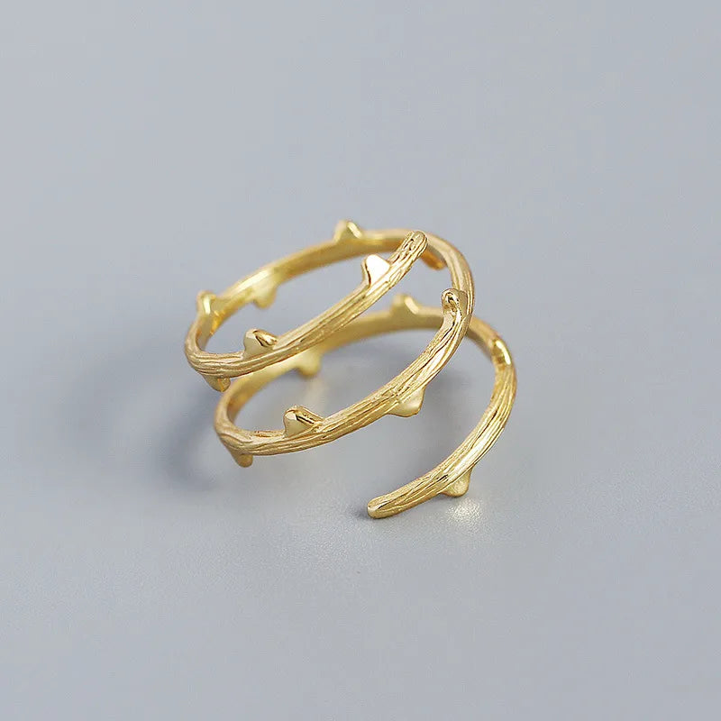 925 Sterling Silver Tree Ring for Women Adjustable Opening Yellow Gold