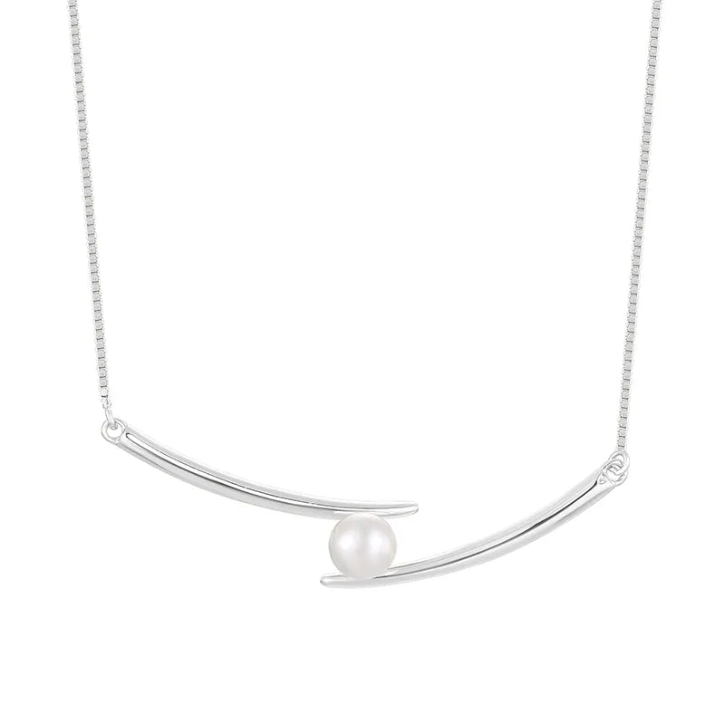 925 Silver Geometric Pearl Box Chain Necklace