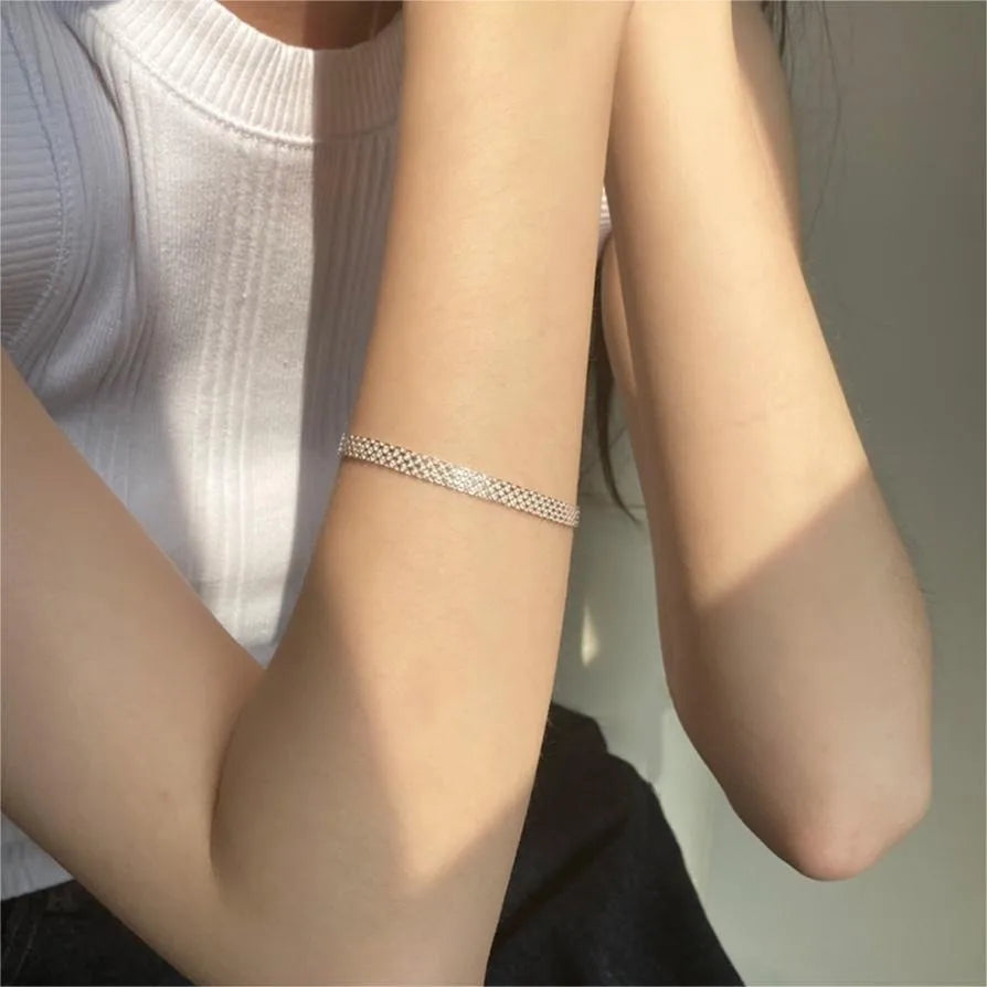 925 Sterling Silver Woven Mesh Lace Bracelet