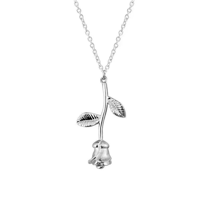 Rose Pendant Stainless Steel Necklace Silver