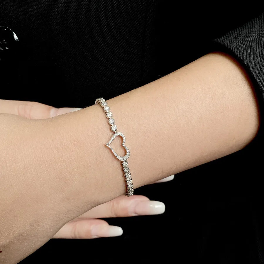 Heart-Shaped S925 Silver Zircon Bracelet