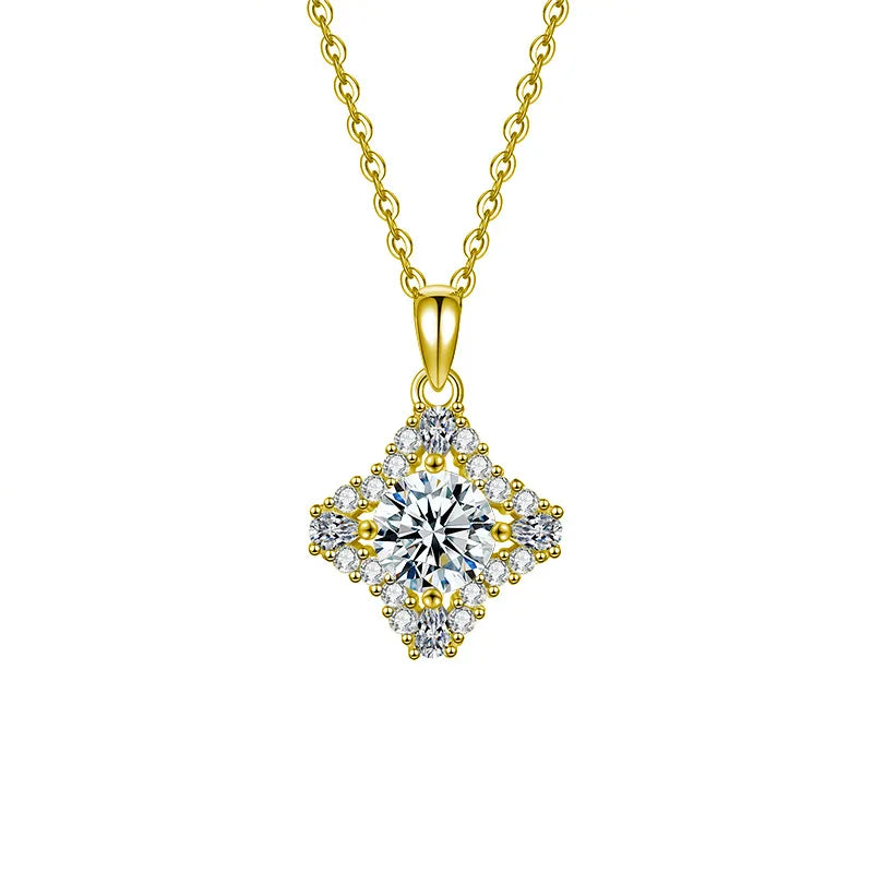 S925 Silver Moissanite Star Pendant Necklace Four-pointed Star Necklace (gold Color) 1 Karat Moissanite