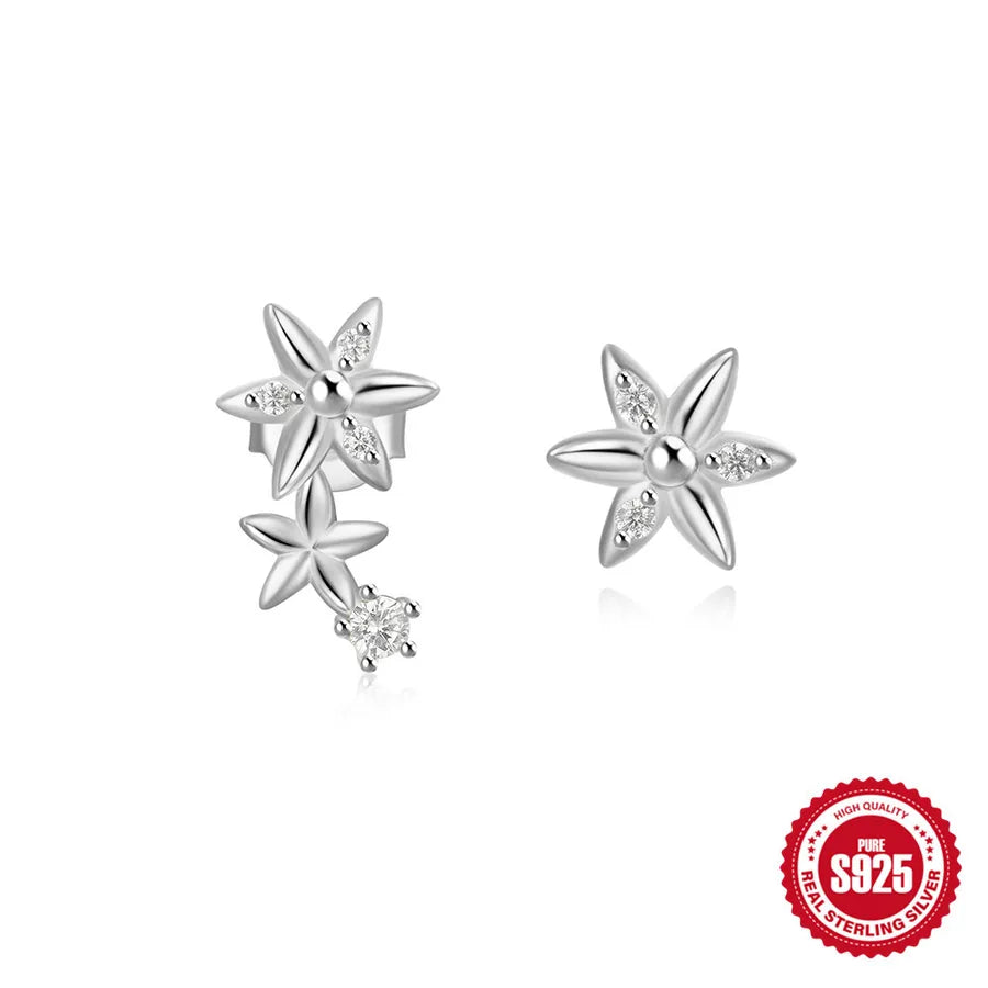 925 Sterling Silver Star & Moon Stud Earrings White Gold Color #2 925 Silver