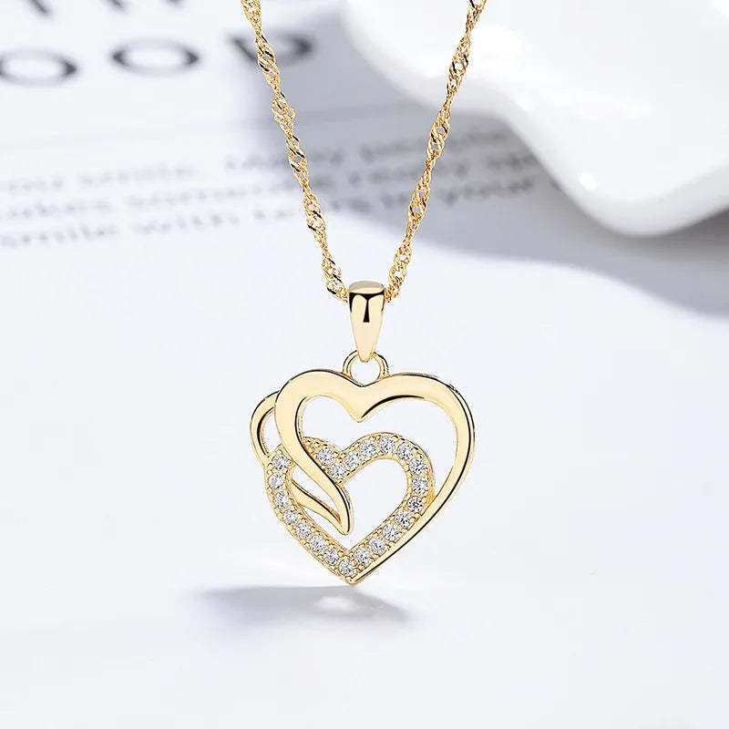 Sterling Silver Interlocking Heart Necklace Yellow Gold 925 Silver