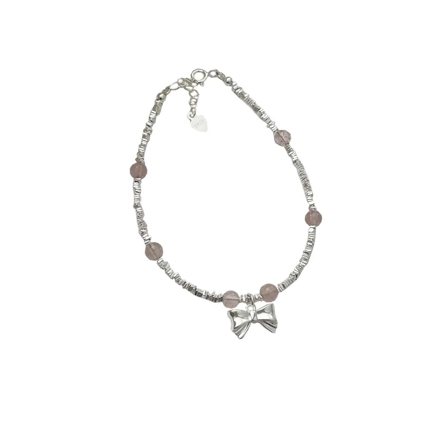 Strawberry Quartz Bow Bracelet in Sterling Silver