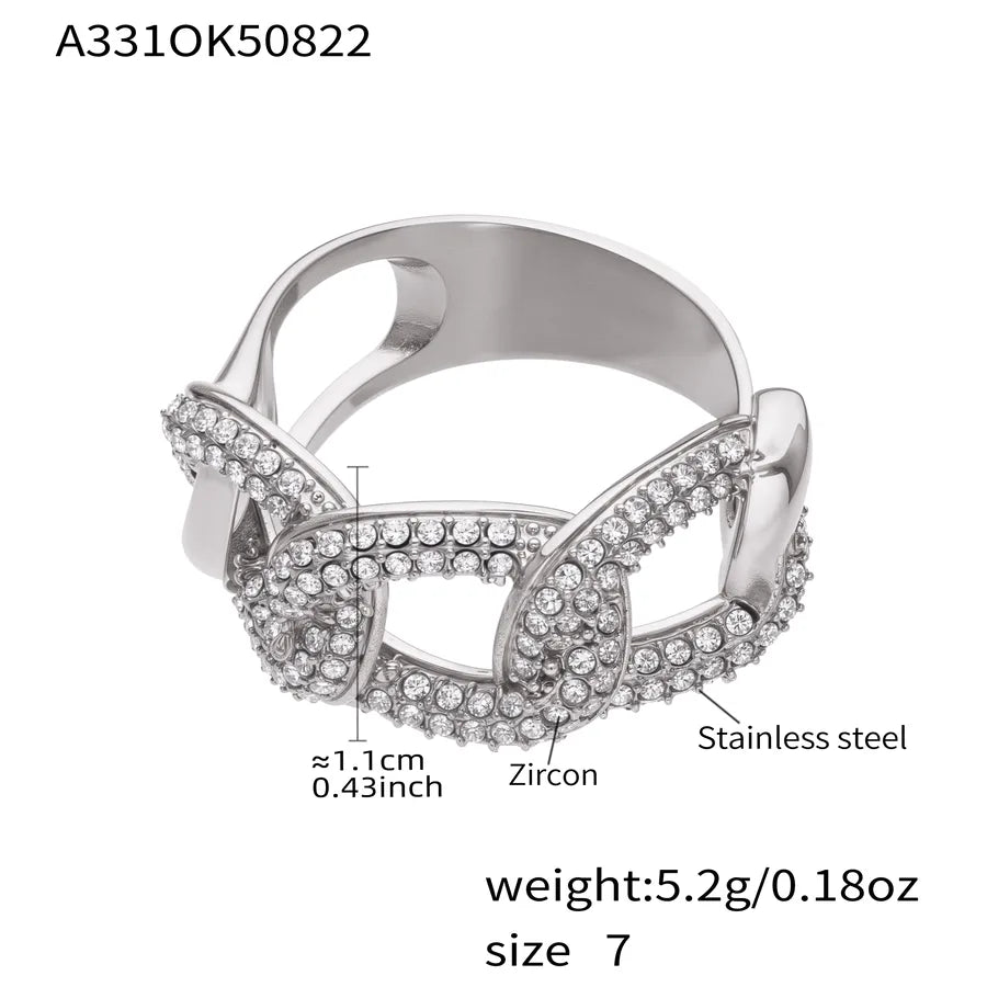 Gold Plated Geometric Zircon Ring for Women 7# A331-Steel Gold Zircon Ring