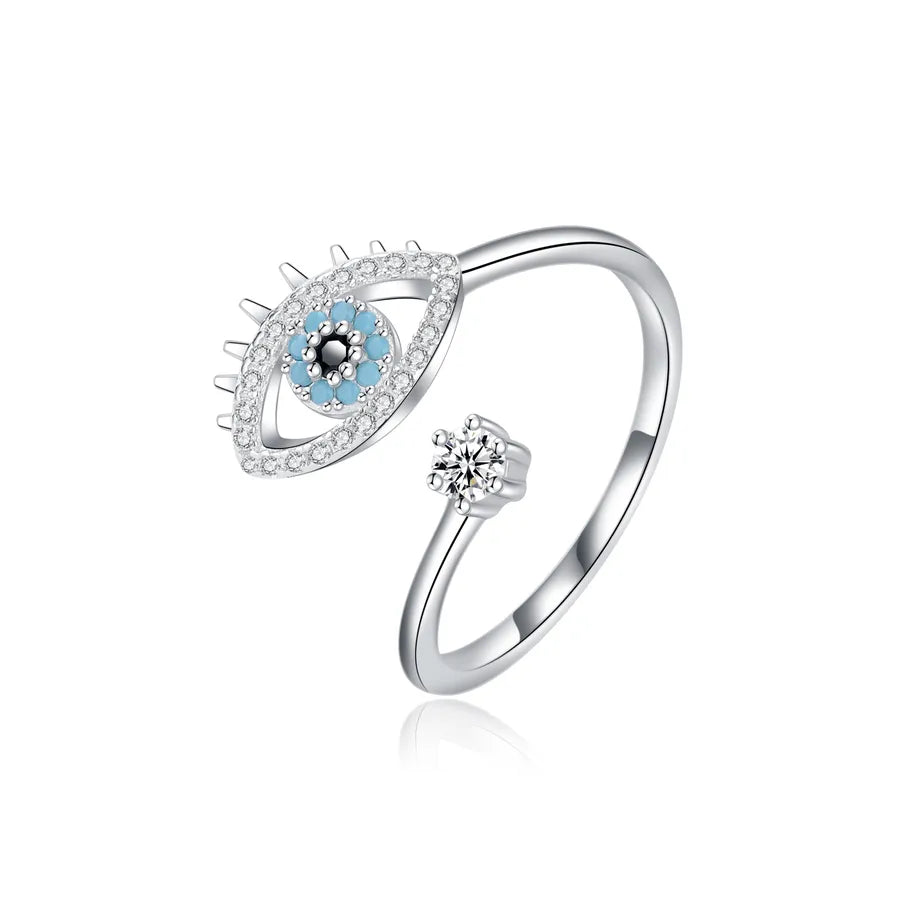 Elegant S925 Silver Devil's Eye Zircon Ring Adjustable Opening Platinum