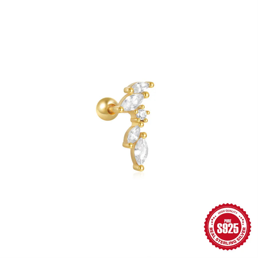 925 Sterling Silver Zircon Color Block Stud Earring Single Golden #7