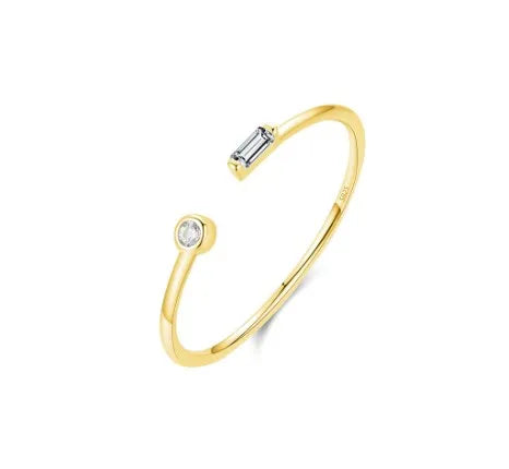 925 Sterling Silver Zircon Open Ring Adjustable Opening Gold