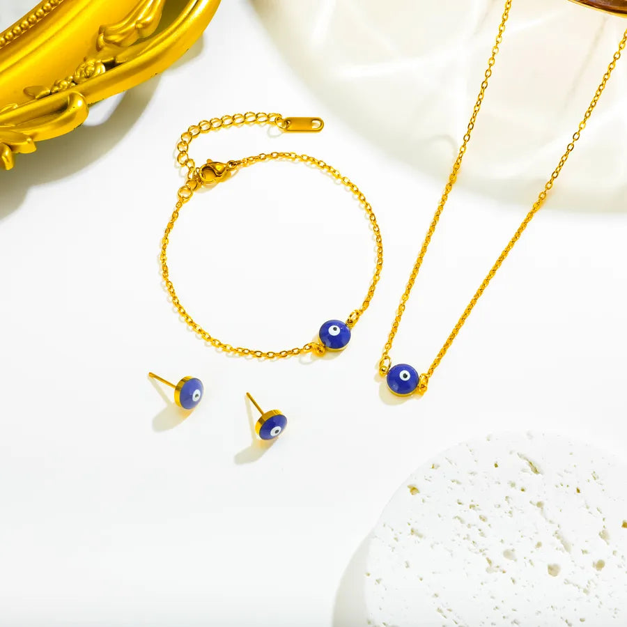 Devil's Eye Gold Plated Stainless Steel Jewelry Set Suit
