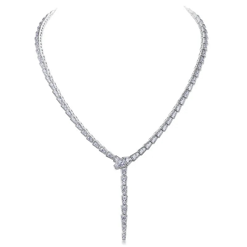 925 Silver Snake Chain Necklace with Zircon