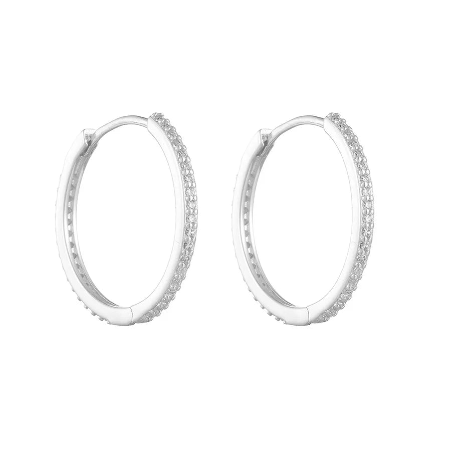 925 Sterling Silver Zircon Geometric Hoop Earrings White 925 Silver
