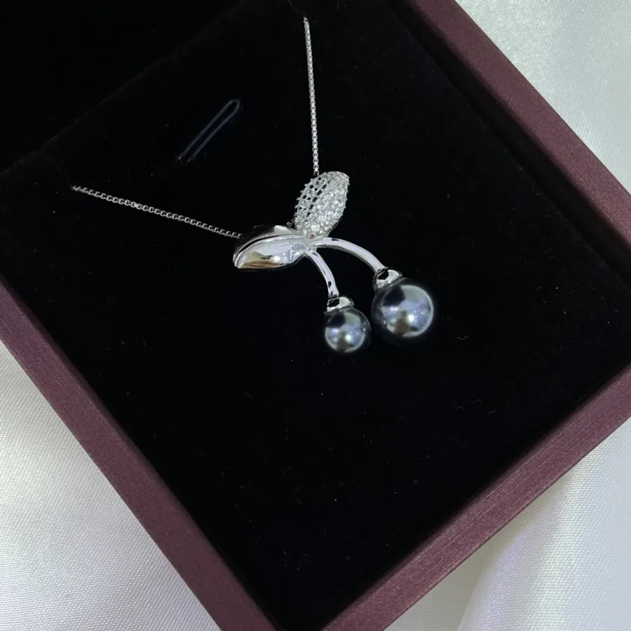 Sterling Silver Cherry Pearl Pendant Necklace 25x18.5x8 Black 1 Pc Package