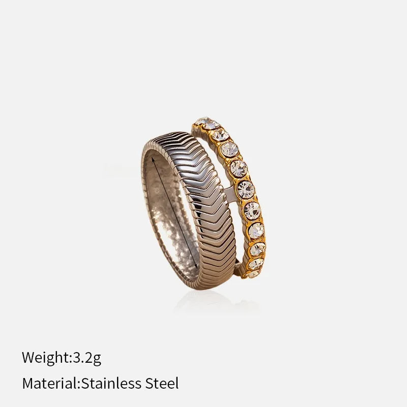 Gold Fishbone Stainless Steel Open Ring YHTSR-250334