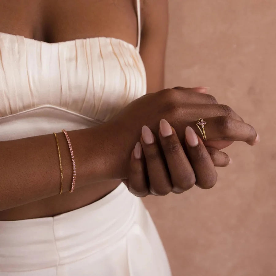 Sterling Silver Geometric Zircon Bracelet Pink diamond 16+5cm