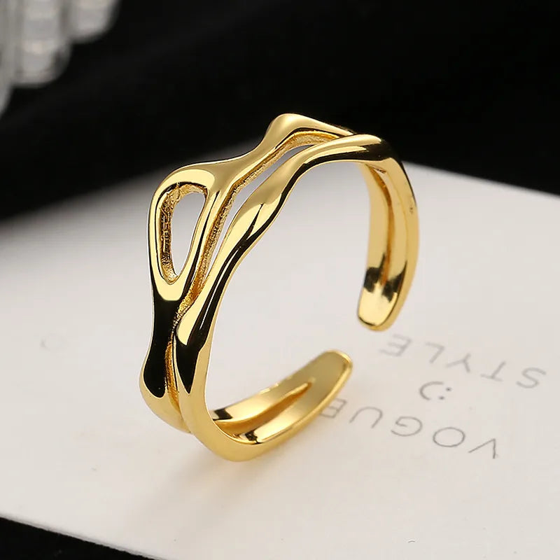 Sterling Silver Wave Curve Adjustable Ring Gold