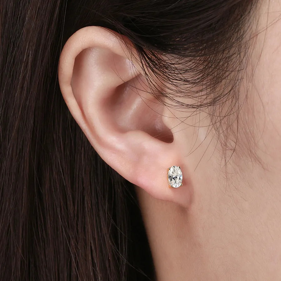 925 Silver Zircon Oval Stud Earrings